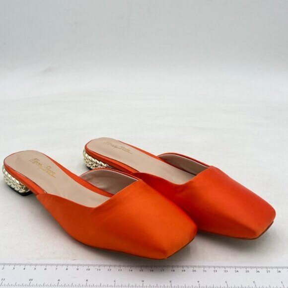 Elegant Orange Satin Mules with Gold Accent Heel - Picture 4 of 8